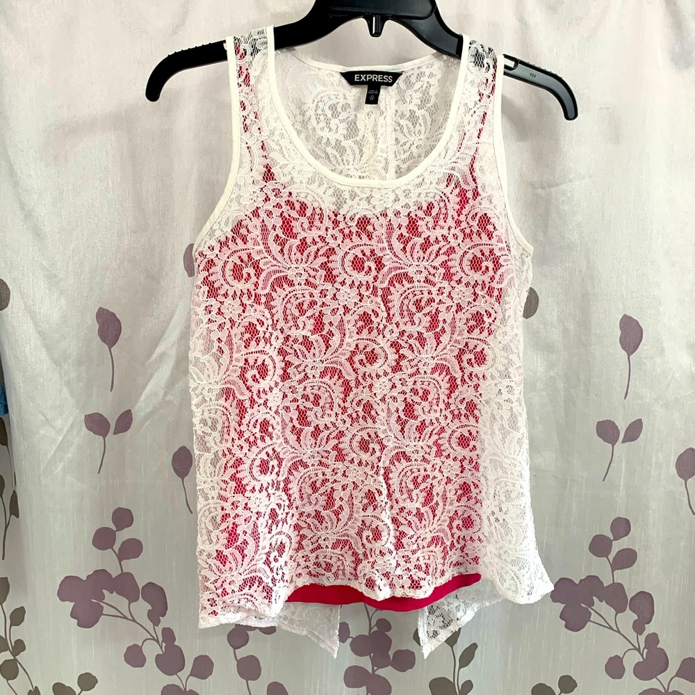 Express white lace slit back tank